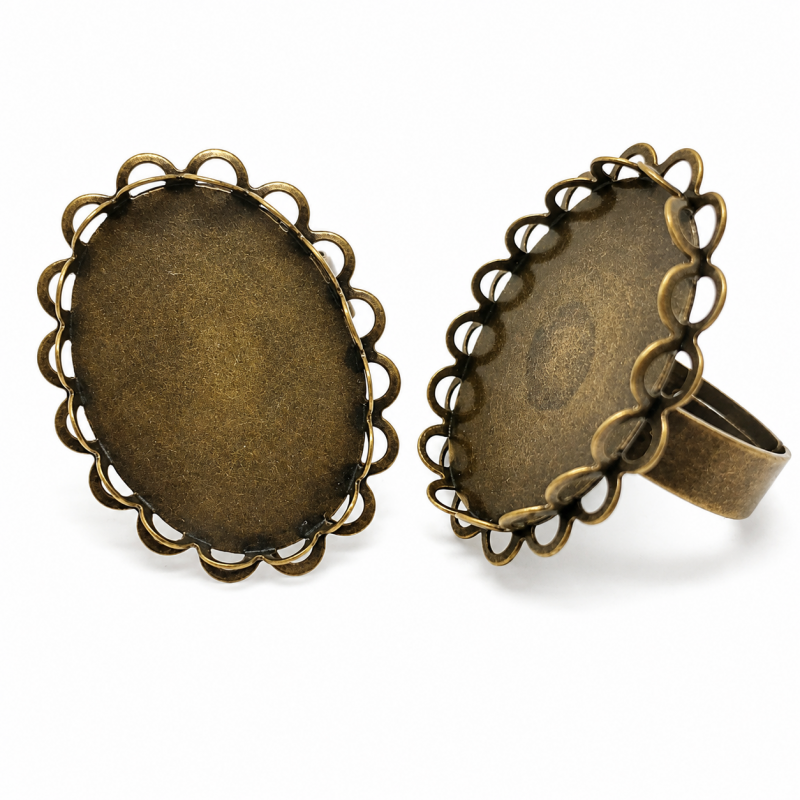 Support Bague Ajustable Bronze pour Cabochon Ovale 18x25mm