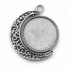 Support Pendentif Lune Rotatif Double Face Argenté pour Cabochon 18mm pour la Création de Bijoux Fantaisie - DIY