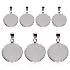 Support Pendentif Argenté en Acier Inoxydable pour Cabochon 20 ou 25mm