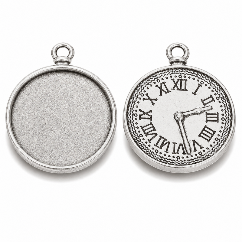 2 Supports Pendentifs Montres Argentés Thème Alice pour Cabochon 25mm