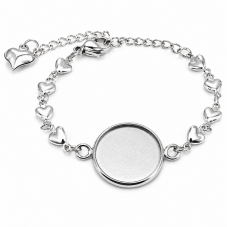 Support Bracelet Cœurs Argenté en Acier Inoxydable pour Cabochon 20mm pour la Création de Bijoux Fantaisie - DIY