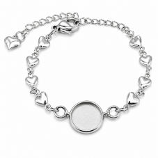 Support Bracelet Cœurs Argenté en Acier Inoxydable pour Cabochon 12mm pour la Création de Bijoux Fantaisie - DIY