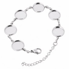 Support Bracelet Argenté en Acier Inoxydable pour Cabochons de 10 à 18mm pour la Création de Bijoux Fantaisie - DIY