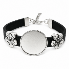 Support Bracelet Noir et Argenté pour Cabochon 25mm pour la Création de Bijoux Fantaisie - DIY