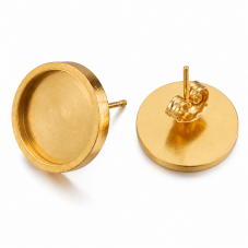 1 Paire de Supports Boucles d'Oreilles Puces Doré en Acier Inoxydable pour Cabochon 12mm pour la Création de Bijoux Fantaisie - 