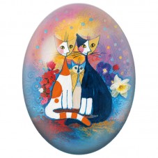 Cabochon en Verre Illustré Famille de Chats Cubistes parmi les Fleurs 13x18, 18x25 ou 30x40mm pour la Création de Bijoux Fantais