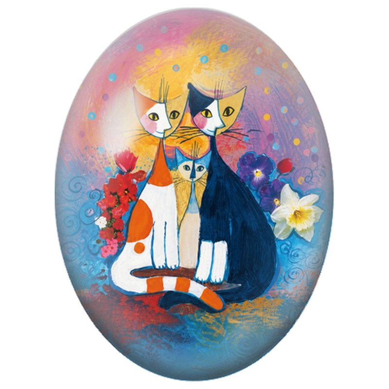 Cabochon en Verre Illustré Famille de Chats Cubistes parmi les Fleurs 13x18, 18x25 ou 30x40mm