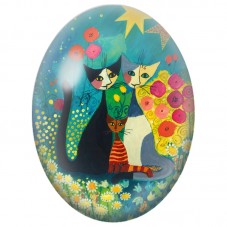 Cabochon en Verre Illustré Famille de Chats dans un Jardin Fleuri 13x18, 18x25 ou 30x40mm pour la Création de Bijoux Fantaisie -