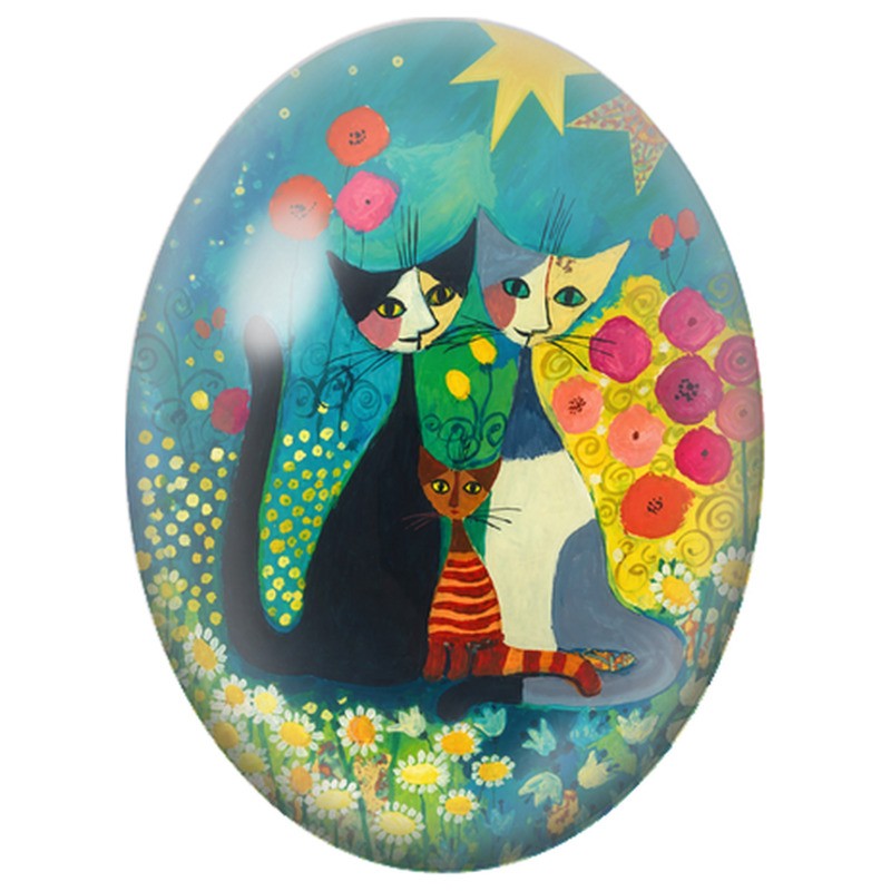 Cabochon en Verre Illustré Famille de Chats dans un Jardin Fleuri 13x18, 18x25 ou 30x40mm
