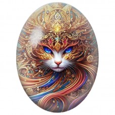 Cabochon en Verre Illustré Chat Royal à la Parure Dorée 13x18, 18x25 ou 30x40mm pour la Création de Bijoux Fantaisie - DIY
