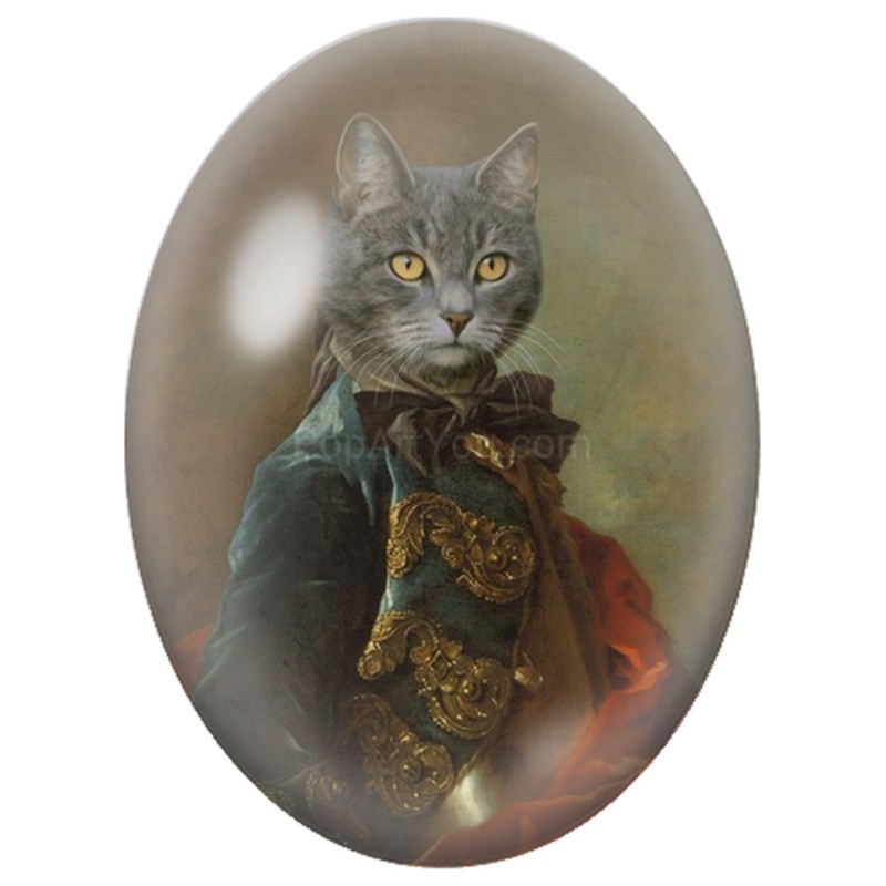 Cabochon en Verre Illustré Chat Gris en Habit de Cour 13x18, 18x25 ou 30x40mm