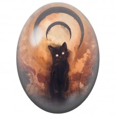 Cabochon en Verre Illustré Chat Noir sous les Croissants de Lune 13x18, 18x25 ou 30x40mm pour la Création de Bijoux Fantaisie - 