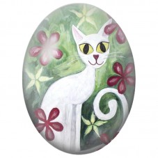 Cabochon en Verre Illustré Chat Blanc aux Fleurs Prune 13x18, 18x25 ou 30x40mm pour la Création de Bijoux Fantaisie - DIY