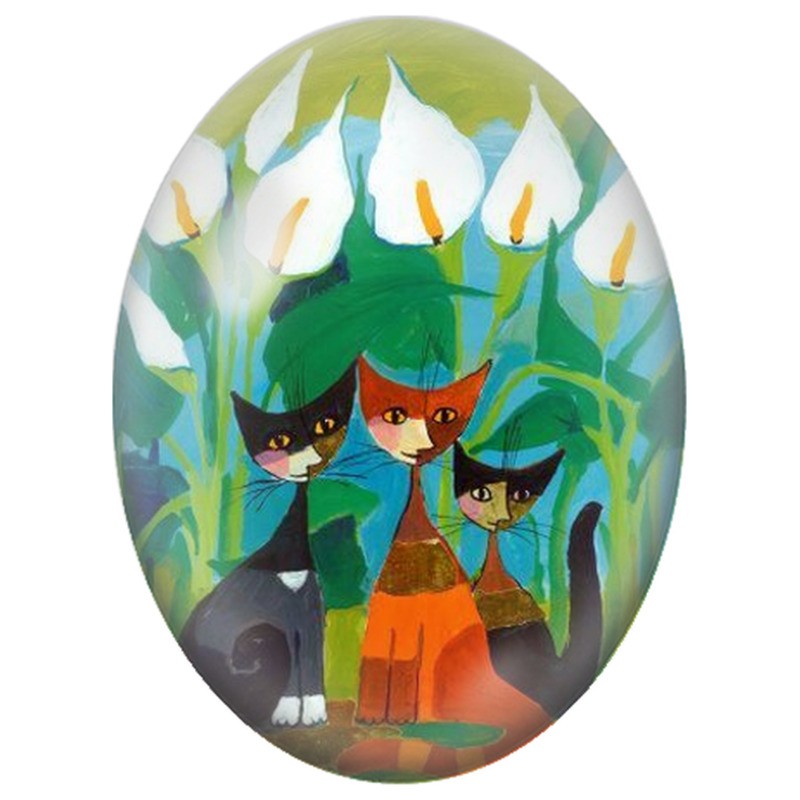 Cabochon en Verre Illustré Trio de Chats parmi les Arums Blancs 13x18, 18x25 ou 30x40mm