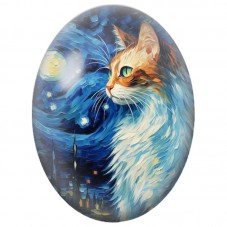 Cabochon en Verre Illustré Chat Roux sous la Nuit Étoilée 13x18, 18x25 ou 30x40mm pour la Création de Bijoux Fantaisie - DIY