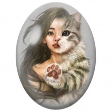 Cabochon en Verre Illustré Femme et Chat au Visage Entrelacé 13x18, 18x25 ou 30x40mm pour la Création de Bijoux Fantaisie - DIY