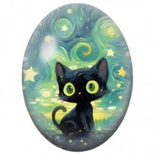 Cabochon en Verre Illustré Chat Noir aux Yeux Verts sous les Étoiles 13x18, 18x25 ou 30x40mm pour la Création de Bijoux Fantaisi
