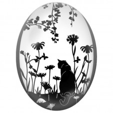 Cabochon en Verre Illustré Silhouette de Chat dans un Jardin Noir et Blanc 13x18, 18x25 ou 30x40mm pour la Création de Bijoux Fa
