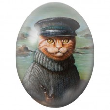 Cabochon en Verre Illustré Chat Marin Roux à la Pipe 13x18, 18x25 ou 30x40mm pour la Création de Bijoux Fantaisie - DIY