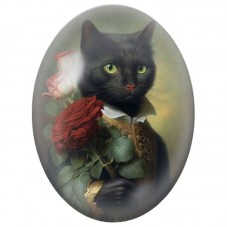 Cabochon en Verre Illustré Chat Noir Gentilhomme aux Roses Rouges 13x18, 18x25 ou 30x40mm pour la Création de Bijoux Fantaisie -
