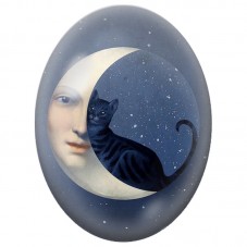Cabochon en Verre Illustré Chat Tigré Blotti dans le Croissant de Lune 13x18, 18x25 ou 30x40mm pour la Création de Bijoux Fantai