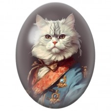 Cabochon en Verre Illustré Chat Blanc en Uniforme Bleu 13x18, 18x25 ou 30x40mm pour la Création de Bijoux Fantaisie - DIY