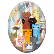 Cabochon en Verre Illustré Foule de Chats Multicolores 13x18, 18x25 ou 30x40mm pour la Création de Bijoux Fantaisie - DIY