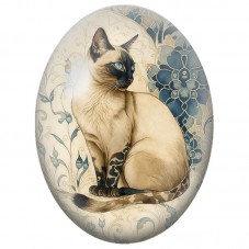 Cabochon en Verre Illustré Chat Siamois aux Fleurs Bleues Art Nouveau 13x18, 18x25 ou 30x40mm pour la Création de Bijoux Fantais