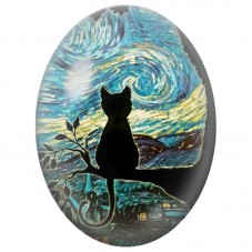 Cabochon en Verre Illustré Silhouette de Chat sous la Nuit Étoilée 13x18, 18x25 ou 30x40mm pour la Création de Bijoux Fantaisie 