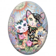 Cabochon en Verre Illustré Duo de Chats au Jardin Fantaisie 13x18, 18x25 ou 30x40mm pour la Création de Bijoux Fantaisie - DIY