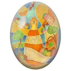 Cabochon en Verre Illustré Chat Roux Géant au Pays des Maisons Colorées 13x18, 18x25 ou 30x40mm pour la Création de Bijoux Fanta