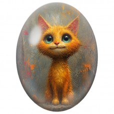 Cabochon en Verre Illustré Petit Chat Roux aux Grands Yeux Bleus 13x18, 18x25 ou 30x40mm pour la Création de Bijoux Fantaisie - 