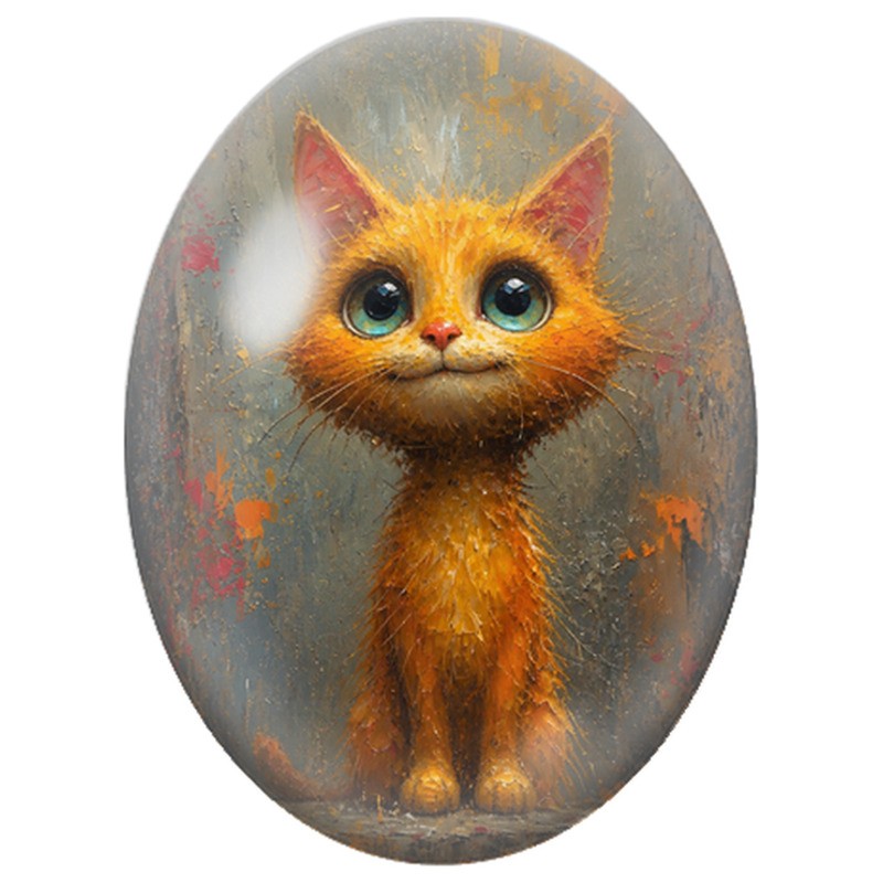 Cabochon en Verre Illustré Petit Chat Roux aux Grands Yeux Bleus 13x18, 18x25 ou 30x40mm