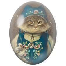 Cabochon en Verre Illustré Chat en Costume Traditionnel Bleu 13x18, 18x25 ou 30x40mm pour la Création de Bijoux Fantaisie - DIY
