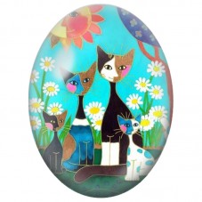 Cabochon en Verre Illustré Famille de Chats parmi les Marguerites 13x18, 18x25 ou 30x40mm pour la Création de Bijoux Fantaisie -