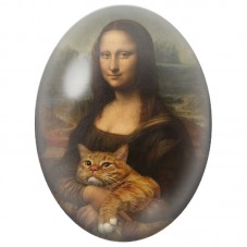 Cabochon en Verre Illustré Mona Lisa au Chat Roux 13x18, 18x25 ou 30x40mm pour la Création de Bijoux Fantaisie - DIY