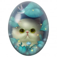 Cabochon en Verre Illustré Petit Chat Blanc dans la Forêt Enchantée 13x18, 18x25 ou 30x40mm pour la Création de Bijoux Fantaisie