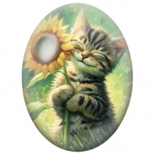 Cabochon en Verre Illustré Chaton Tigré au Tournesol 13x18, 18x25 ou 30x40mm pour la Création de Bijoux Fantaisie - DIY