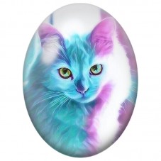 Cabochon en Verre Illustré Chat aux Reflets Turquoise et Roses 13x18, 18x25 ou 30x40mm pour la Création de Bijoux Fantaisie - DI