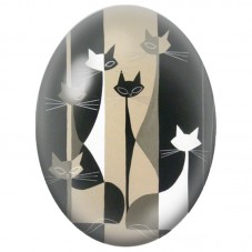 Cabochon en Verre Illustré Groupe de Chats Graphiques Noirs Blancs et Taupe 13x18, 18x25 ou 30x40mm pour la Création de Bijoux F