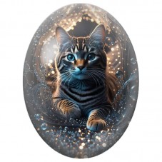 Cabochon en Verre Illustré Chat Tigré dans un Tourbillon de Lumières 13x18, 18x25 ou 30x40mm pour la Création de Bijoux Fantaisi