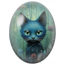 Cabochon en Verre Illustré Chat Bleu aux Yeux Verts dans la Forêt 13x18, 18x25 ou 30x40mm pour la Création de Bijoux Fantaisie -