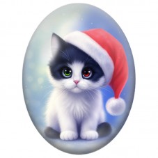 Cabochon en Verre Illustré Chaton Noir et Blanc au Bonnet de Noël 13x18, 18x25 ou 30x40mm pour la Création de Bijoux Fantaisie -