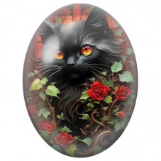 Cabochon en Verre Illustré Chat Noir parmi les Roses Rouges 13x18, 18x25 ou 30x40mm pour la Création de Bijoux Fantaisie - DIY