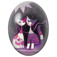 Cabochon en Verre Illustré Duo de Chats Roses et Violets 13x18, 18x25 ou 30x40mm pour la Création de Bijoux Fantaisie - DIY