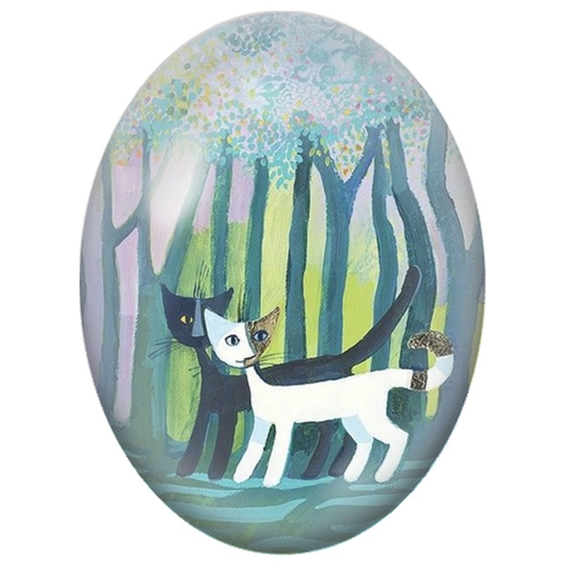 Cabochon en Verre Illustré Duo de Chats dans la Forêt Pastel 13x18, 18x25 ou 30x40mm