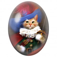 Cabochon en Verre Illustré Chat Mousquetaire au Grand Chapeau Bleu 13x18, 18x25 ou 30x40mm pour la Création de Bijoux Fantaisie 