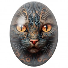 Cabochon en Verre Illustré Visage de Chat aux Arabesques Cuivrées 13x18, 18x25 ou 30x40mm pour la Création de Bijoux Fantaisie -