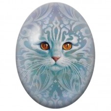 Cabochon en Verre Illustré Chat Bleu aux Motifs Damassés 13x18, 18x25 ou 30x40mm pour la Création de Bijoux Fantaisie - DIY