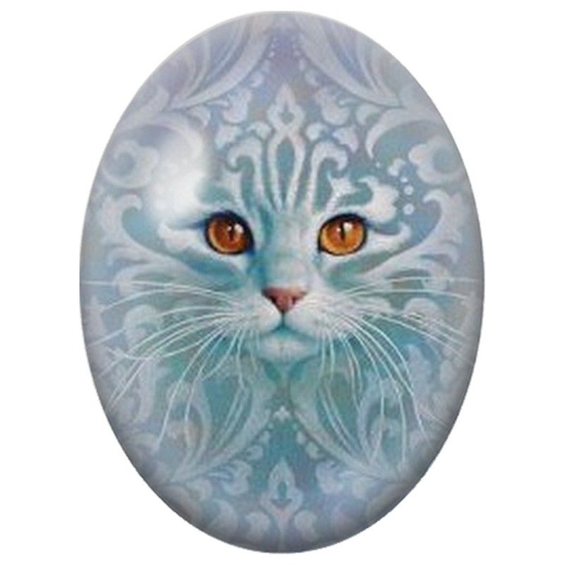 Cabochon en Verre Illustré Chat Bleu aux Motifs Damassés 13x18, 18x25 ou 30x40mm